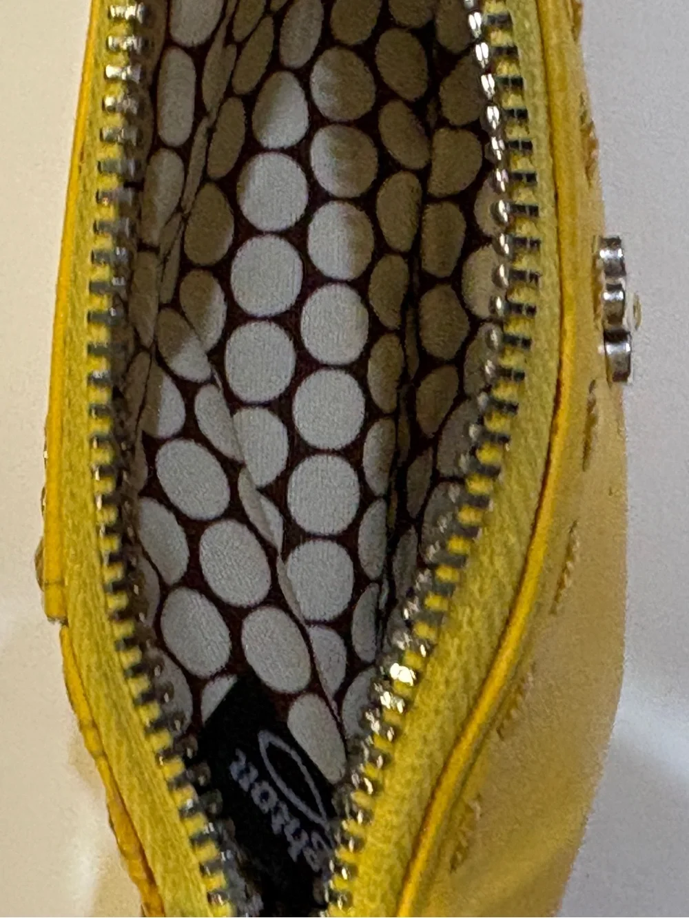 Brighton Yellow Leather Coin Pouch with Polka Dot Lining